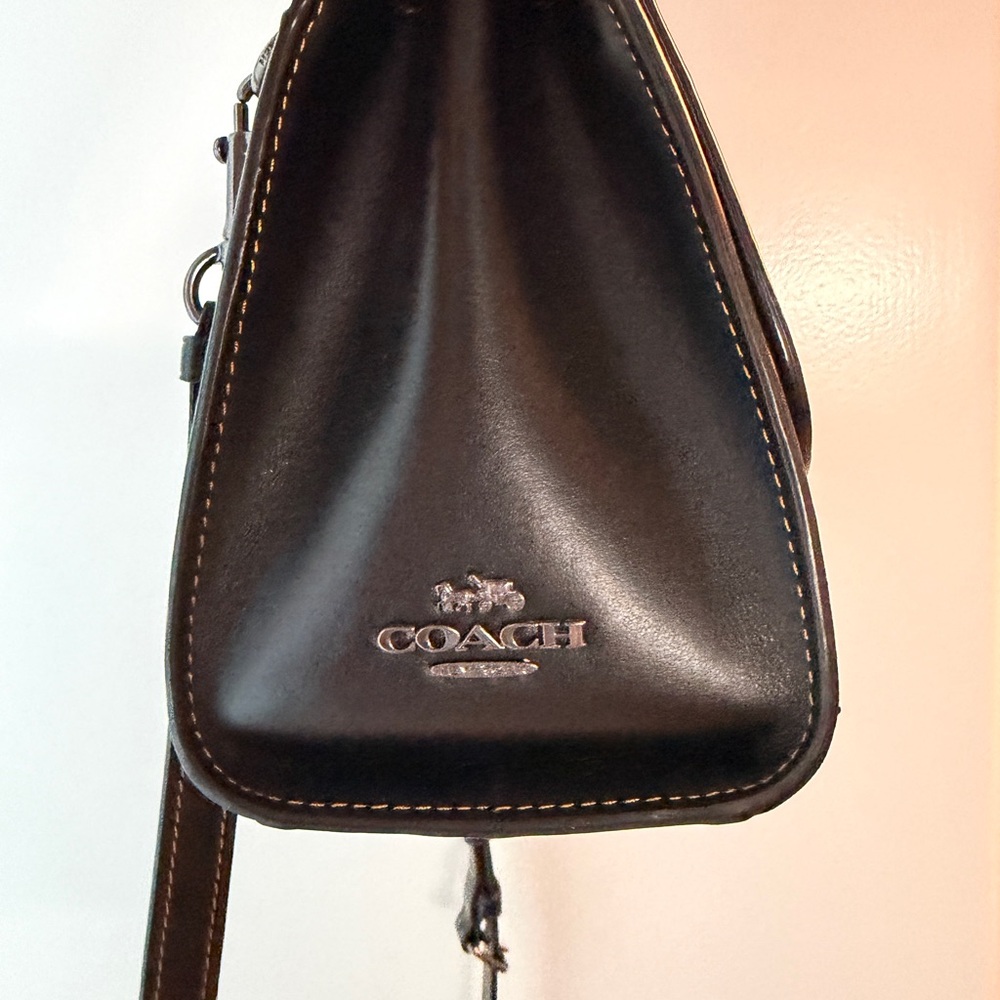 Coach Black Leather Satchel with Multicolor Floral Appliqués - Picture 2 of 4